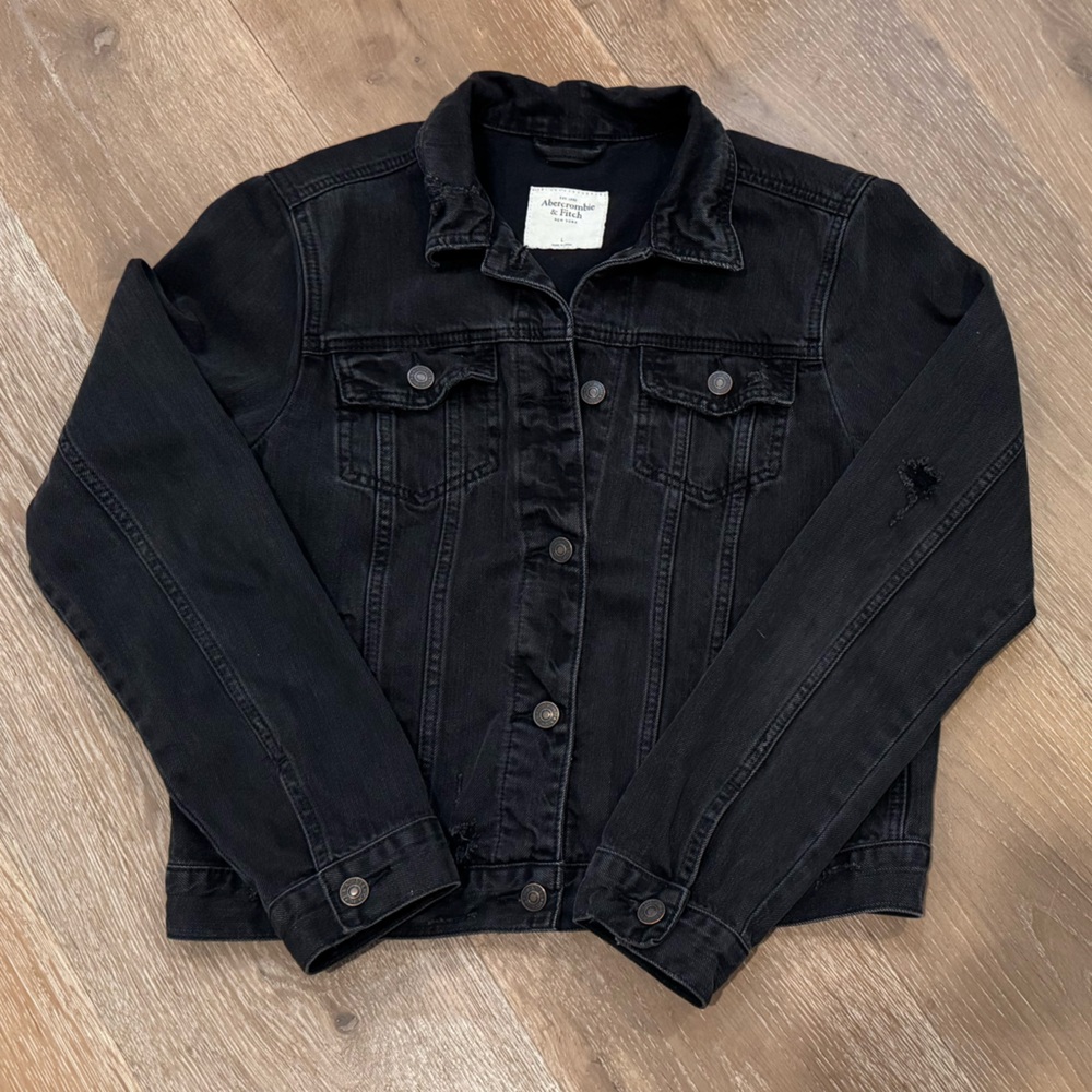 Abercrombie & Fitch Distressed Faded Black Denim Jacket